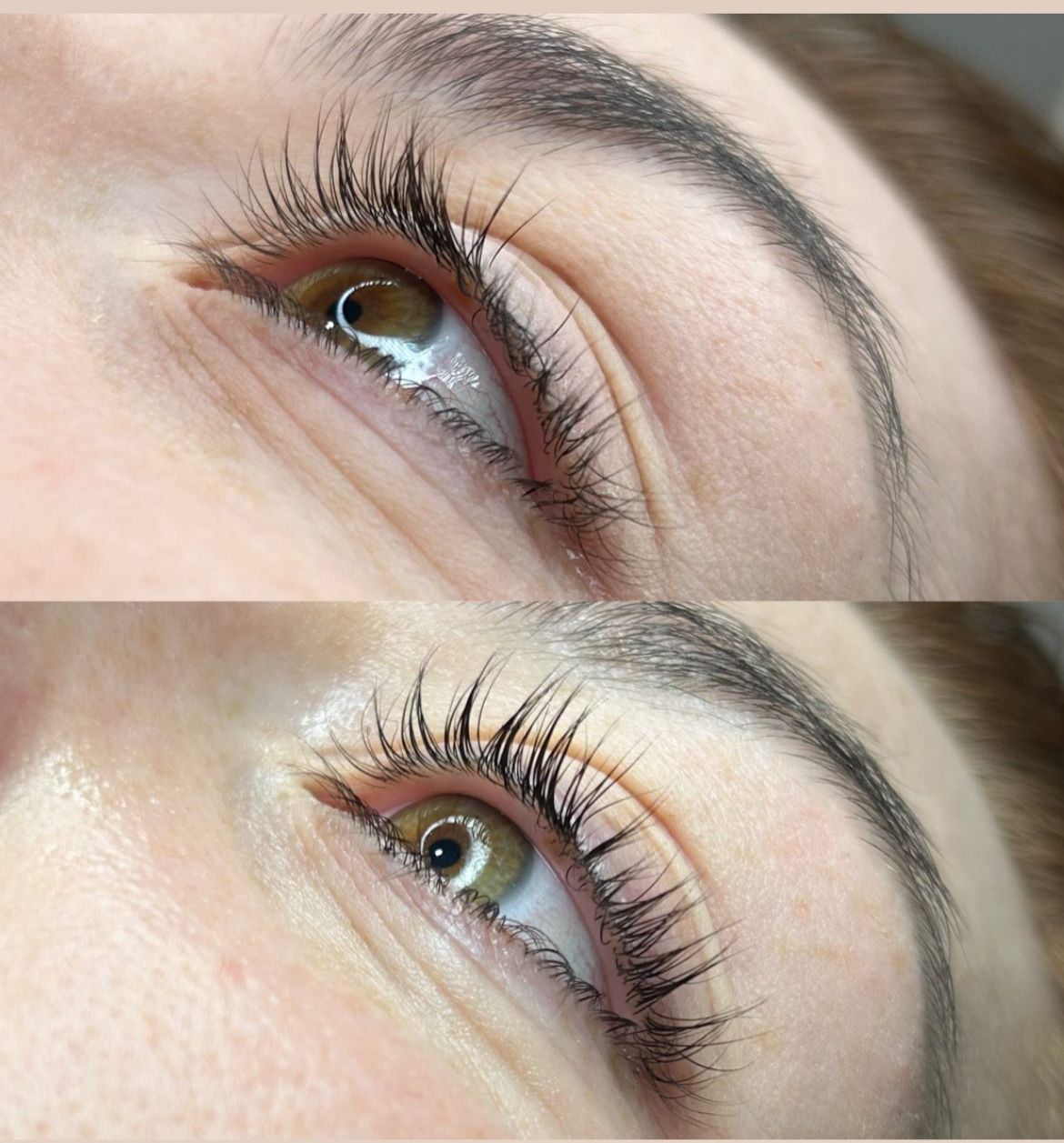 Ojos de mujer con permanente de pestañas y laminado de cejas en Barcelona, mostrando mirada definida y natural