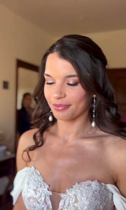 Bridal makeup and hairstyle for wedding in Barcelona featuring elegant natural beauty look
