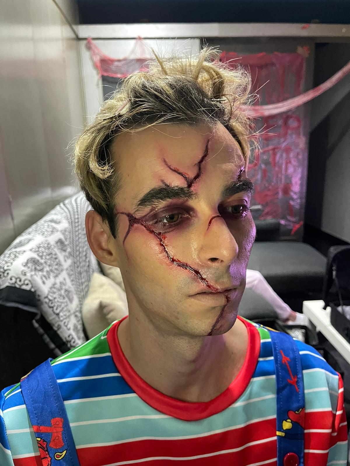 Maquillaje de Chucky para Halloween realizado en Barcelona